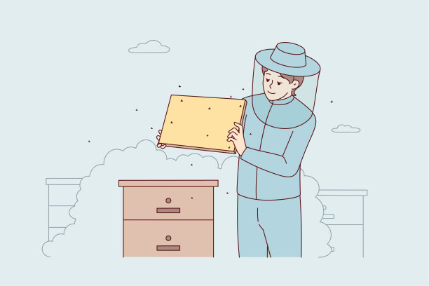 穿着服装的养蜂人和蜜蜂一起工作图片下载