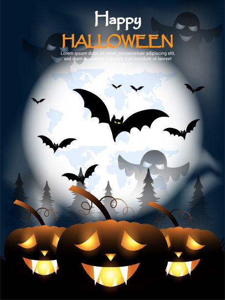 快乐的万圣节庆祝派对背景与发光的南瓜狩猎屋图片下载