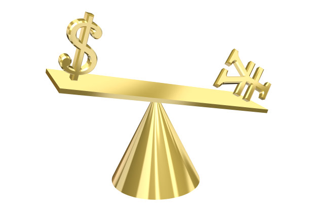 3d渲染美元和日元在一个规模图片下载