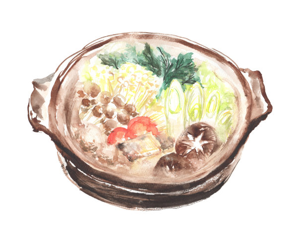 日本火锅水彩画插图图片下载