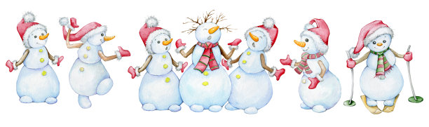 水彩设置，圣诞英雄，卡通风格，在一个孤立的背景。图片下载