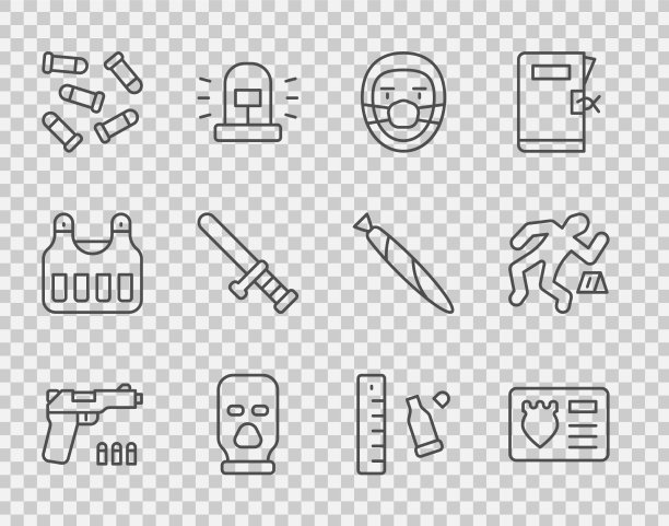 设置线手枪或枪警察徽章与身份证案件图片下载