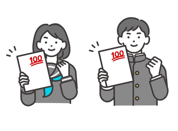 向量插图材料，一个日本学生在考试中得到100分，并做了一个guts pose /校服/高中生/初中生/补习班/快乐图片下载