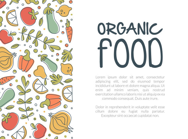 有机食品旗帜与成熟的水果和蔬菜图片下载