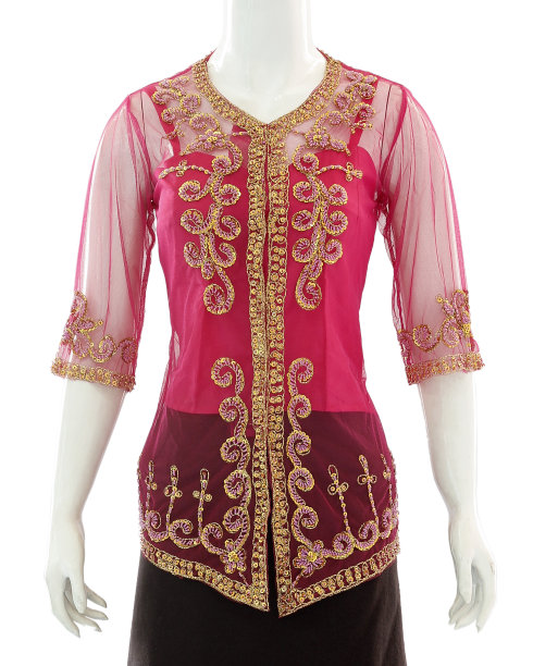 在透明的克巴亚衣服上织锦装饰图片下载