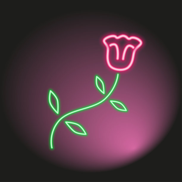 霓虹玫瑰形状，矢量插画，爱的象征和标志图片下载