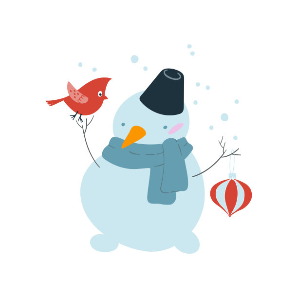 卡通雪人和可爱的小鸟。圣诞插图。矢量字符。完美的节日邀请，明信片，封面设计模板，墙纸，包装和纺织品。图片下载