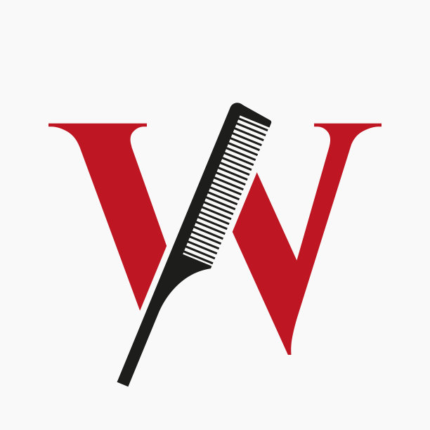 梳子标志上的字母W代表美容，水疗，头发护理，理发仪容标志图片下载