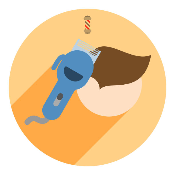 平坦的图标，剪子和头部与头发标志。图标，理发店的标志。图片下载