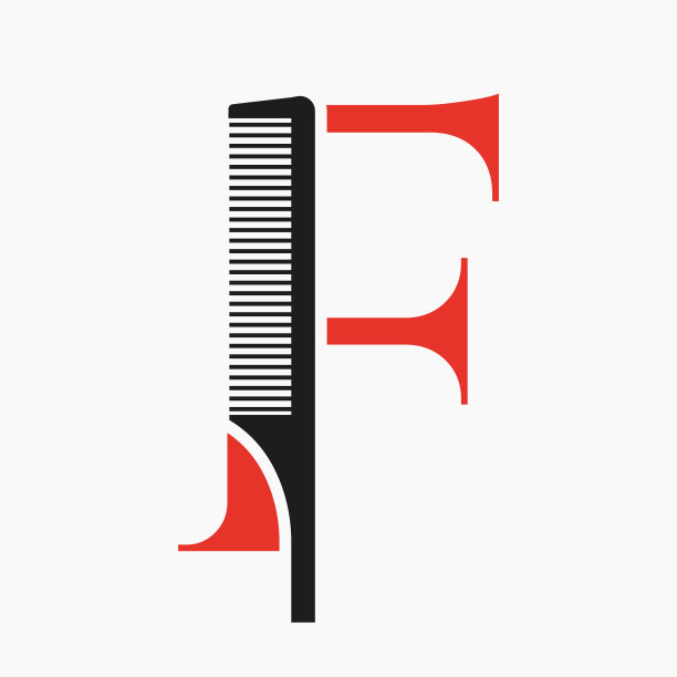 梳子标志上的字母F为美容，水疗，头发护理，理发仪容标志图片下载