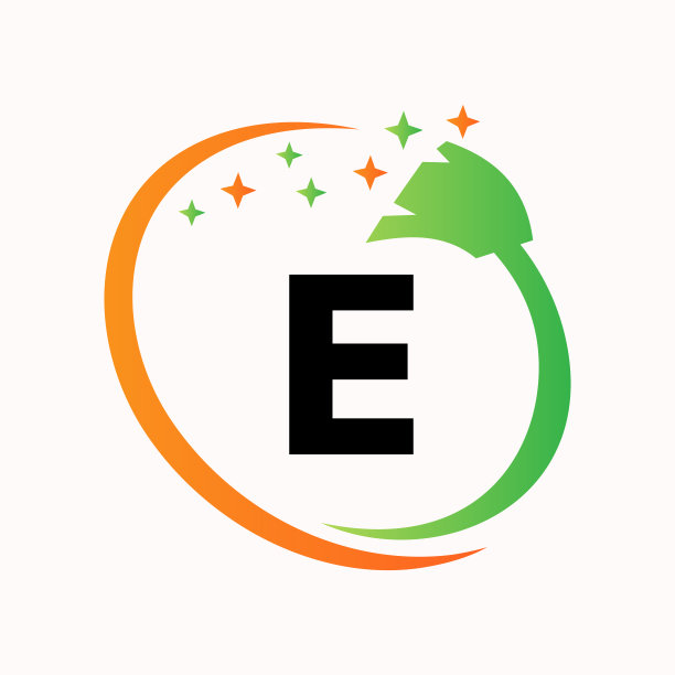 最初的房屋清洁标志上的字母E概念。辅助标志类型矢量符号图片下载
