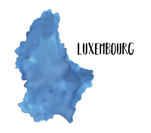 水彩插图空白卢森堡地图剪影在蓝色。图片下载