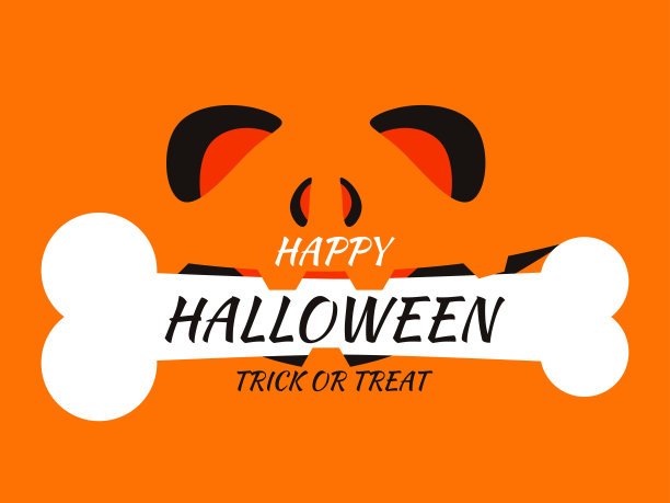 10月31日万圣节快乐，不给糖就捣蛋。邪恶可怕的脸和发光的眼睛。万圣节用嘴里的骨头雕刻了一张脸。设计贺卡，海报和横幅。矢量图图片下载