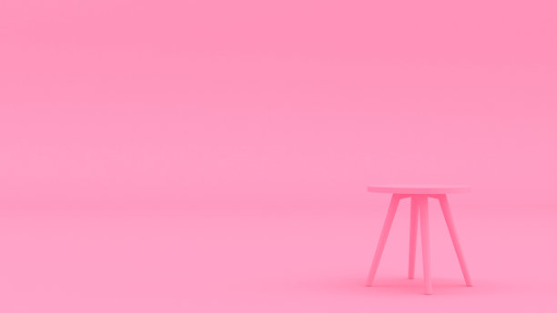 表3 d插图。室内设计的背景。简约风格的家具海报。柔和的粉红色的颜色。咖啡桌的形象。图片下载