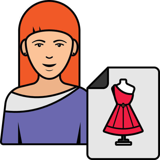 女裁缝或服装师船员矢量颜色图标设计，合成器和在时尚符号，服装和服装标志，时装表演和展览股票插图，时尚爱好者化身概念图片下载