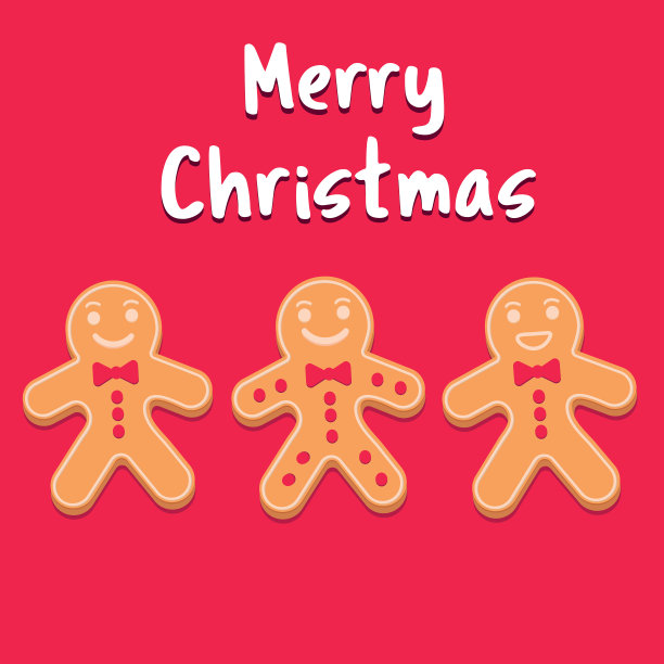 带三个趣味姜饼人的圣诞快乐贺卡模板图片下载