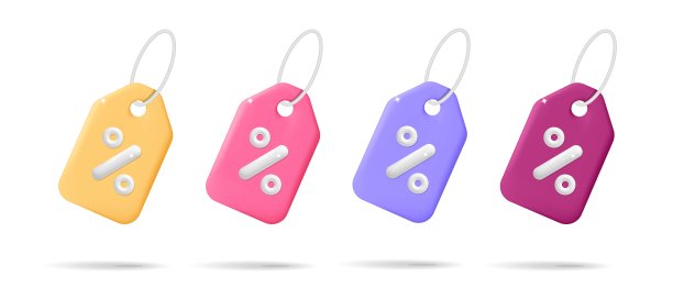 三维矢量收集彩色购物折扣标签图标设计图片下载