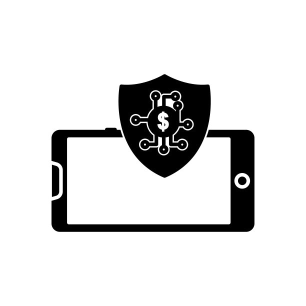 手机图标插画与盾和美元。与金融科技相关的图标。字形图标风格。简单的设计可编辑图片下载