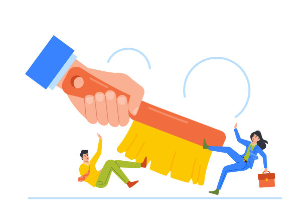 Downsnizing，人员减少的概念。庞大的公司领导手扫业务人员团队。员工被解雇图片下载