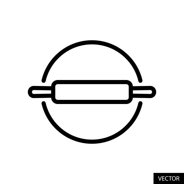 擀面杖和板矢量图标在线风格设计孤立在白色背景。可编辑的中风。图片下载