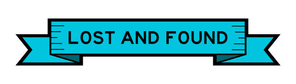 缎带标签横幅上的字丢失和发现在蓝色的白色背景图片下载