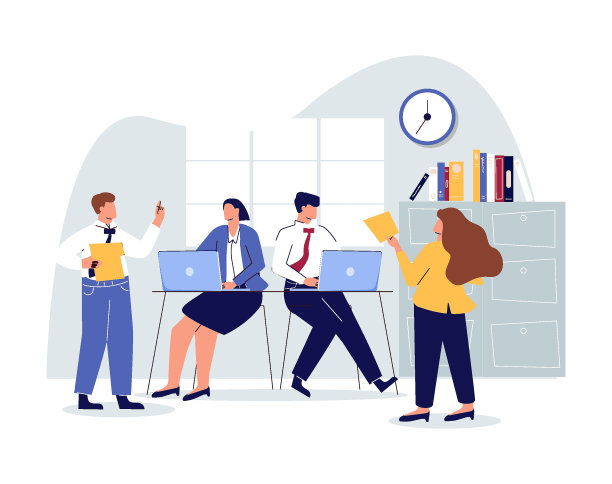 收集成功的团队插图。一群男人和女人参加商务会议，谈判图片下载