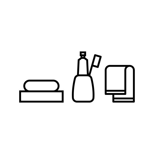 浴室配件轮廓矢量图标。每股收益10 . .牙膏,牙刷的迹象。卫生soap徽章。毛巾插图。个人卫生概念集。孤立的图标白色背景的网站。图片下载
