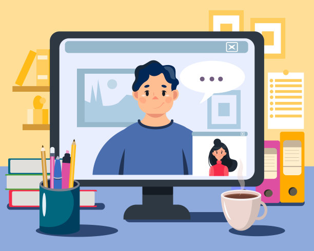 一个显示器屏幕和一个通过视频通话的人图片下载