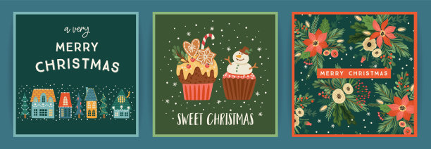 一套圣诞和新年贺卡。可爱明亮的插图见证新年的象征..矢量设计。图片下载