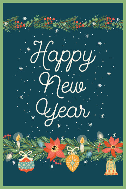 圣诞和新年插画与装饰花环。圣诞树，鲜花，浆果。矢量设计模板。图片下载