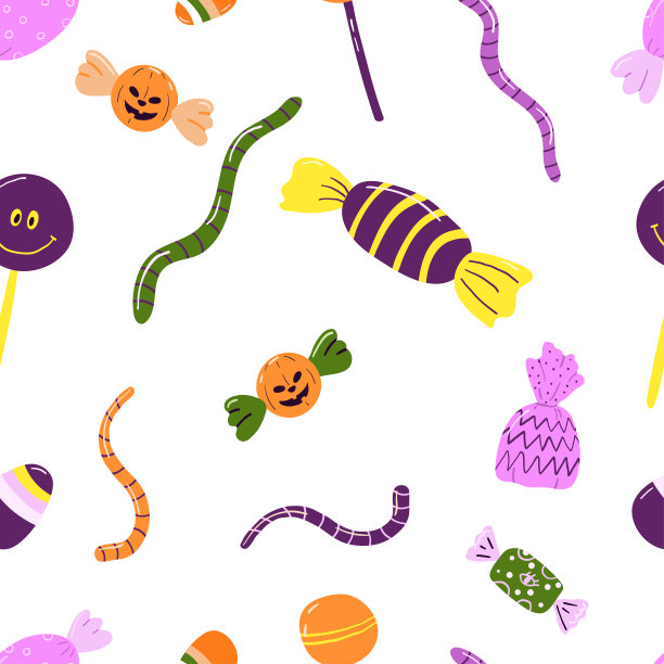 无缝万圣节图案与糖果和糖果图片下载