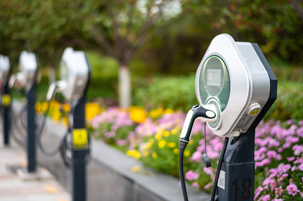 城市公园的电动汽车充电器图片下载