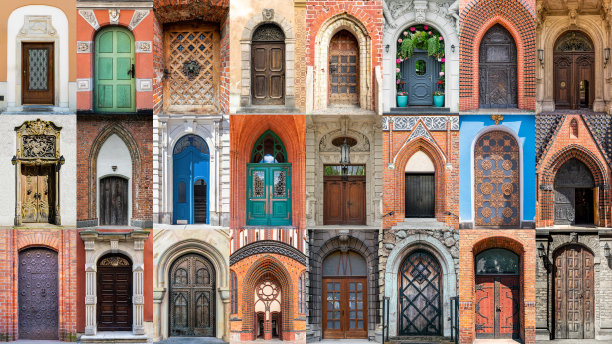 雕刻古代哥特式木门图片下载