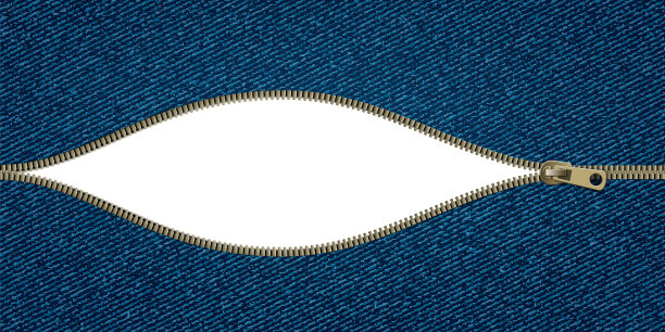 在牛仔布上开有洞的拉链。图片下载