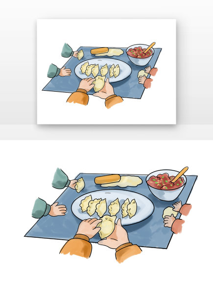 三人包饺子元素图片下载