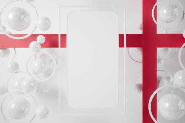 足球物体，运动球设计，足球元素概念，3d插图，抽象足球技术，红白设计背景，在线体育直播，英国国旗，逼真的3d图片下载