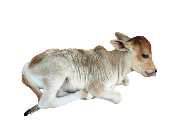 可爱的小牛犊坐在孤立的白色背景图片下载