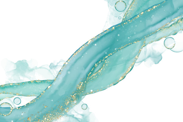 柔和的青色薄荷液体大理石水彩背景与金线和刷污渍。蓝绿色大理石纹酒精油墨绘图效果。矢量插画背景，水彩婚礼请柬。图片下载