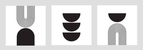 中世纪现代艺术，一套三件，中性墙艺术，极简拱门元素。图片下载