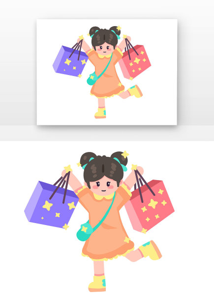 可爱女孩逛街购物人物图片下载