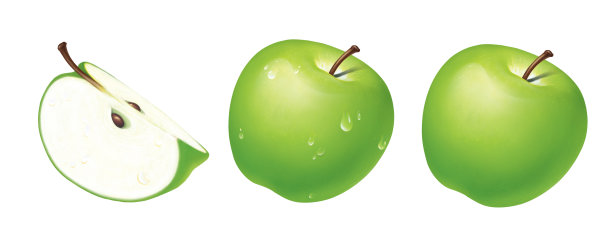 青苹果，插图，孤立在白色背景，写实，照片写实图片下载