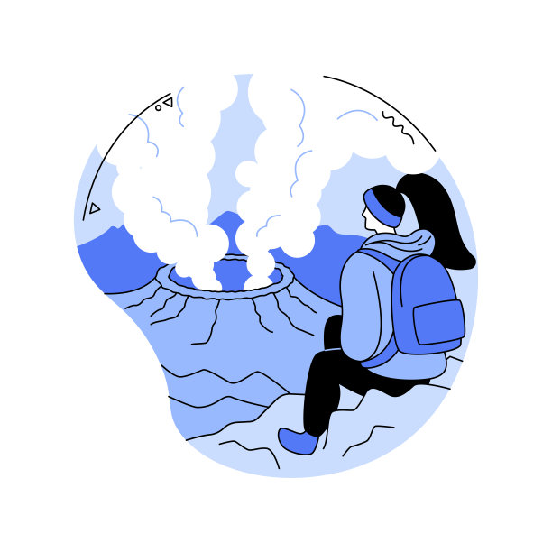 攀登火山孤立卡通矢量插图。图片下载