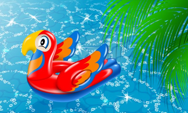 逼真的横幅充气红鹦鹉棕榈树图片下载