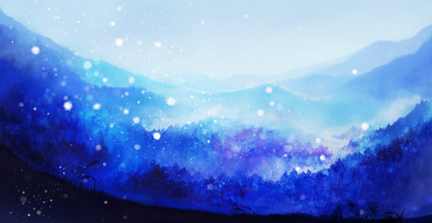 蓝色山景配雪插画图片下载
