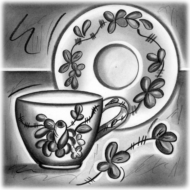 古色古香的瓷器茶杯和茶碟图片下载