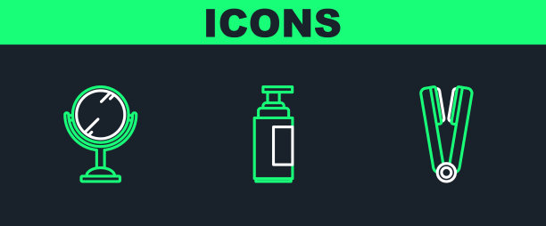 为头发、手镜和头发设置线卷发棒图片下载