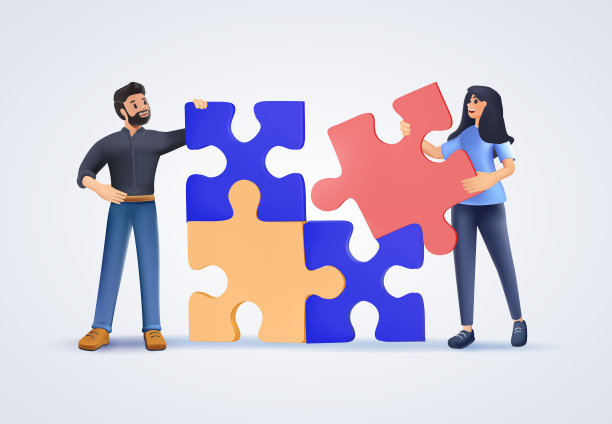 商业策略说明。经营理念。团队隐喻人连接谜题。字符组合拼图图片下载
