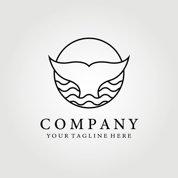 鲸鱼符号矢量插画设计图形，简单的线条艺术概念图片下载