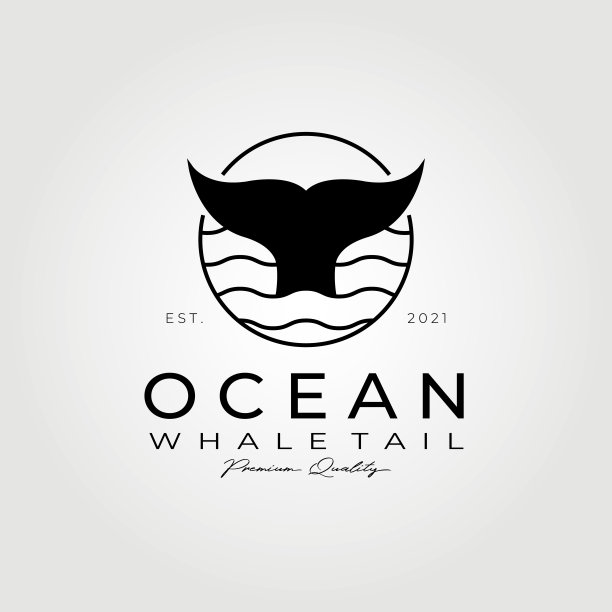 海洋鲸鱼尾巴符号矢量插画设计，鲸鱼符号图片下载