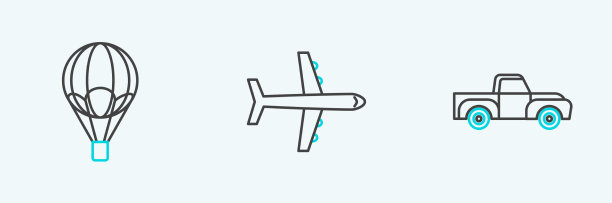 设置线皮卡，热气球和飞机图片下载